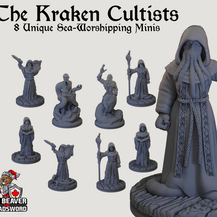 Das Kraken-Kult DnD Mini-Set - EC3D | Pathfinder 2E | Böse | Meer | Kultist | Wahnsinn | Ozean | 32mm 28mm | TTRPG | Wargaming, Unterwasser für den Großhandel von The Beaver and Broadsword