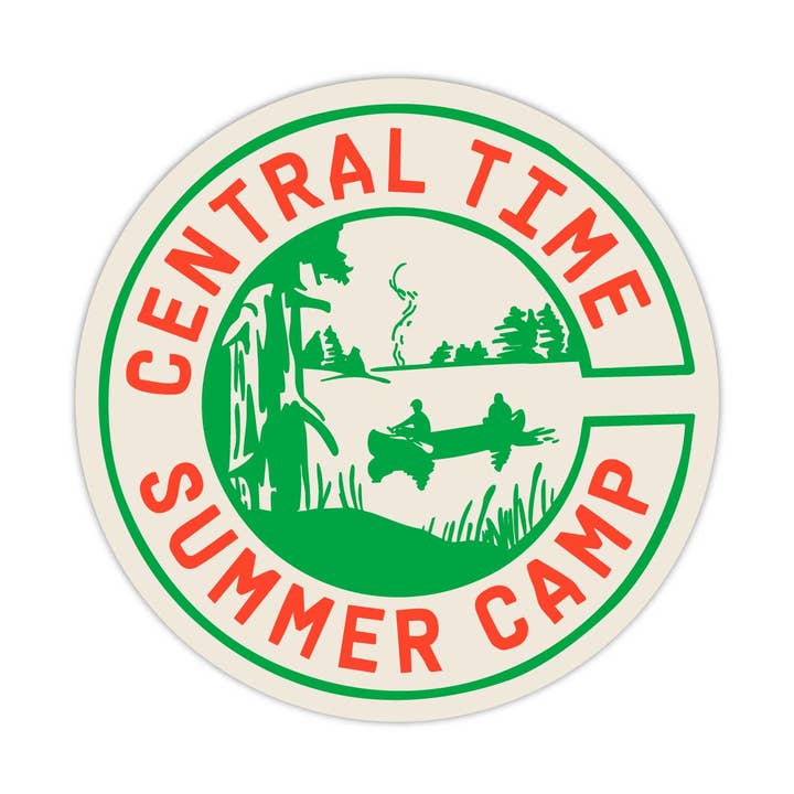 Central Time Summer Camp Canoe Sticker for wholesale by Giltee