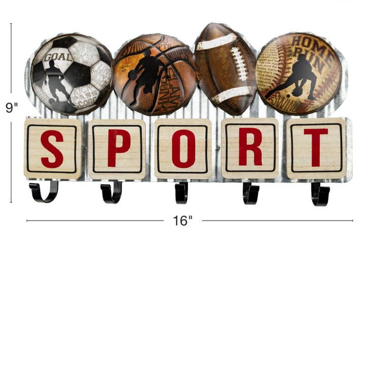 Sportgarderobe aus Metall mit 5 Haken: Vintage Sports Decorati für den Großhandel von Excello Global Products