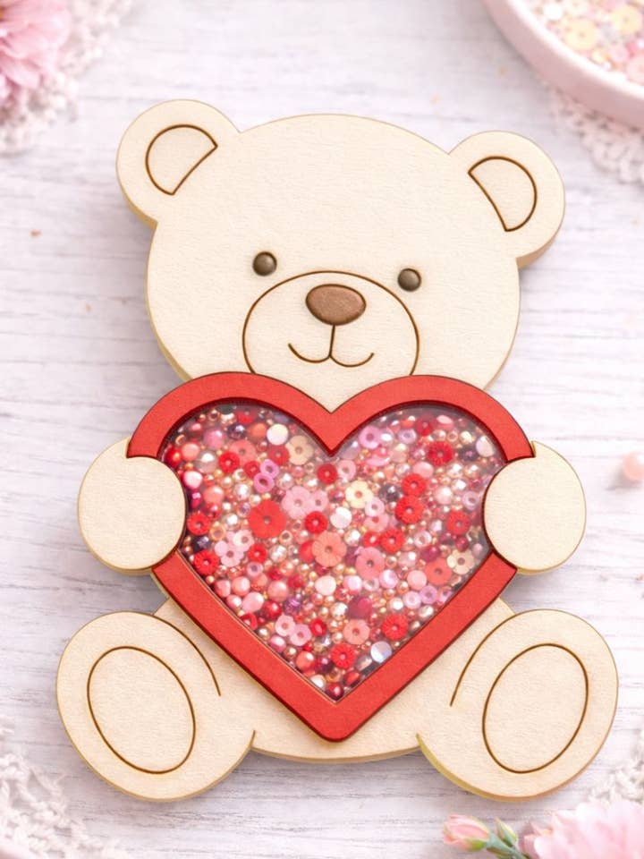 PRE ORDER CrafTreat 3D Shaker Chipboards - Teddy With Heart for wholesale by CrafTreat