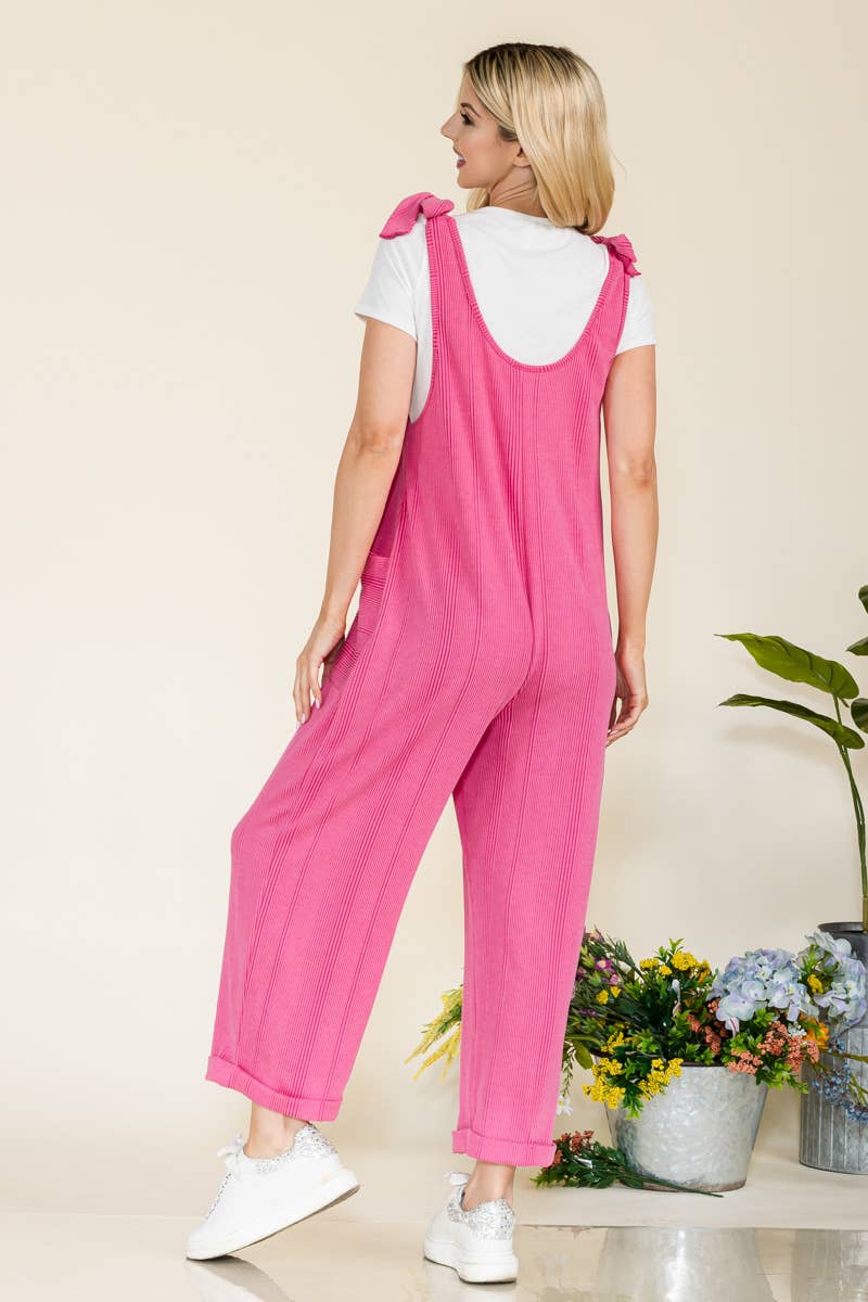 Celeste Clothing – Großhandel Jumpsuit – Damen – Plus-Size verstellbarer Rippen-Overall mit Fronttaschen - CP4387312