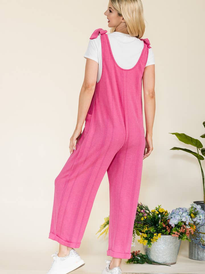 Celeste Clothing – Großhandel Jumpsuit – Damen – Plus-Size verstellbarer Rippen-Overall mit Fronttaschen - CP4387312