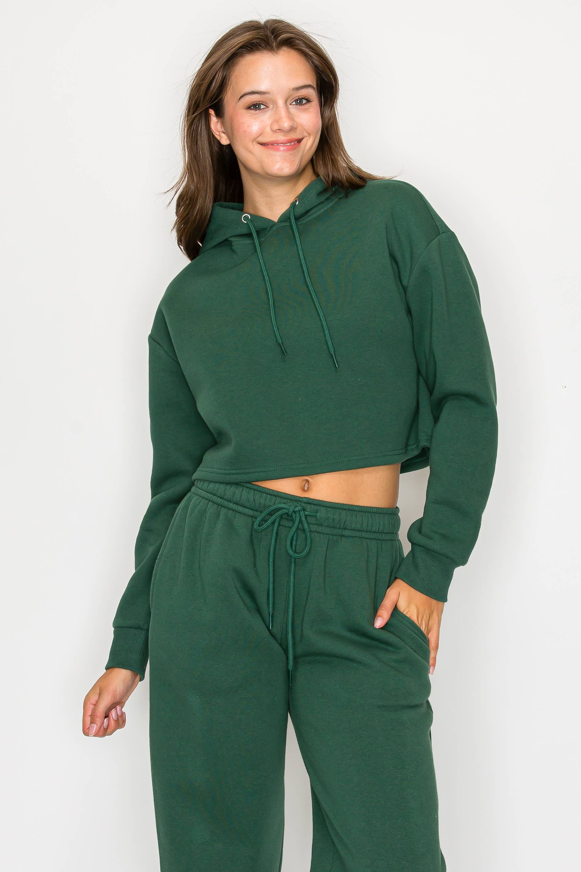 Color 5 - Wholesale Hoodie - Women's - Solid color fleece lined crop pull over hoodie jacket 13