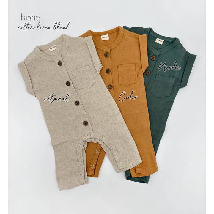 OLIVE & CRADLE - Vente Barboteuse – bébé - Mélange de coton et lin Sami Jumper2
