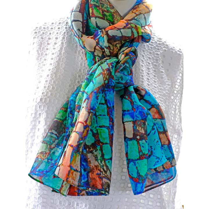 Bluyonda Silk Scarves - Wholesale Scarf - Unisex - Silk Chiffon Scarf "Dolphin" 180cmx65cm.