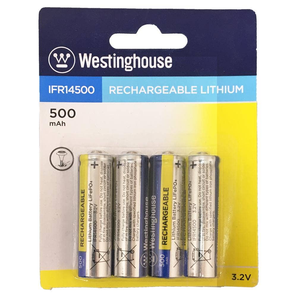 Westinghouse Battery - Wholesale Portable Charger - IFR14500 Lithium Phosphate Rchrgbl Bttry 500mAh Blister 4pk0