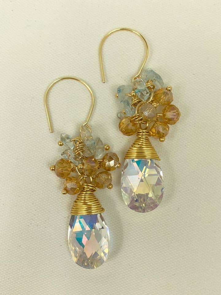 Brincos cluster Aurora Borealis & Swarovski em banhado a ouro! por atacado de Diana Wingert Jewelry