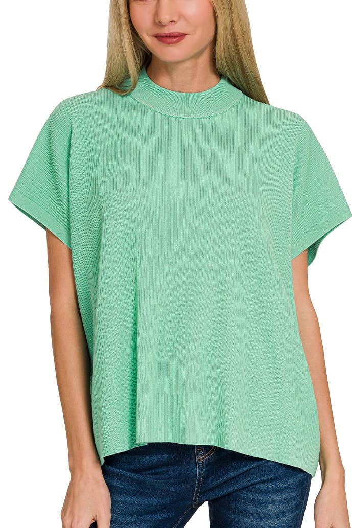 Vanilla Monkey - Wholesale Knit Sweater - Women's - Viscose Mock Neck Short Sleeve Boxy Sweater9