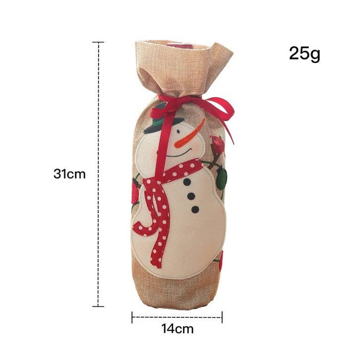 Ekartini - Wholesale Wine gift bag - Linen Santa Snowman Wine Bottle Cover Christmas Decoration
