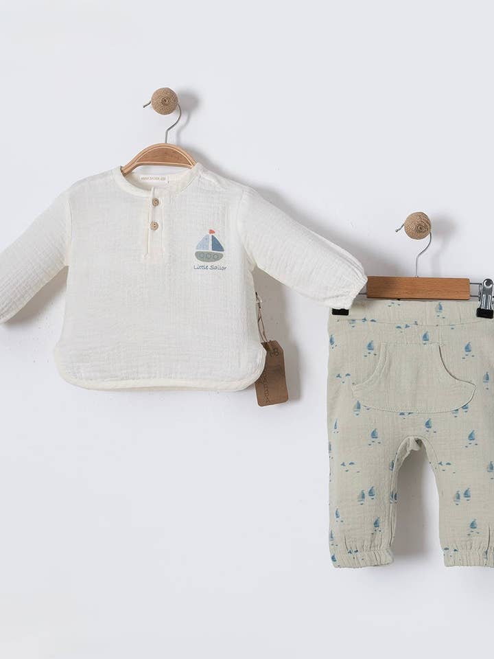 Little Sailor Muslin Set for wholesale by Honey and Hive