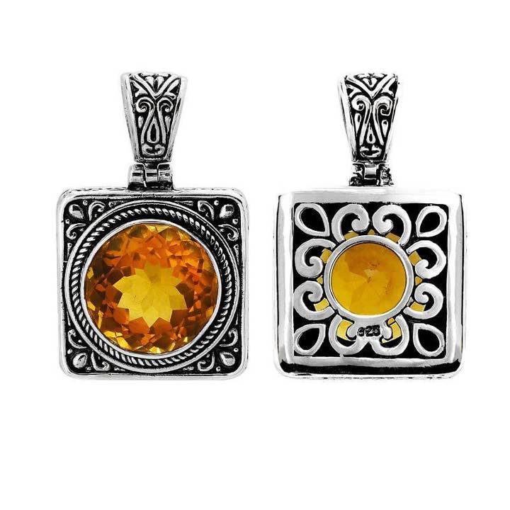 AP-6027-CT Sterling Silver Square Pendant with Citrine Quartz– Wholesale Bali Quartz Jewelry for wholesale by Bali Designs