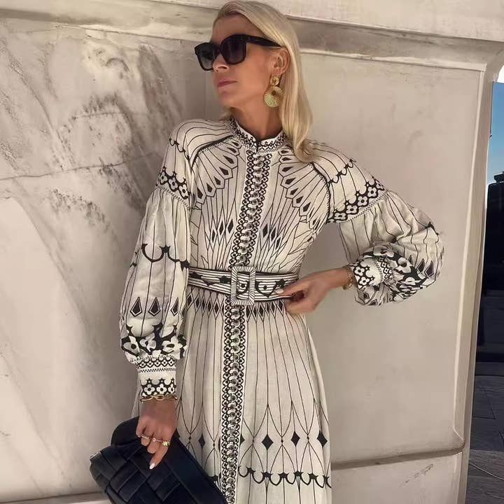 As Shown 2025 NEW Linen Lantern Sleeve Dress Vintage Chic for You for wholesale on Faire