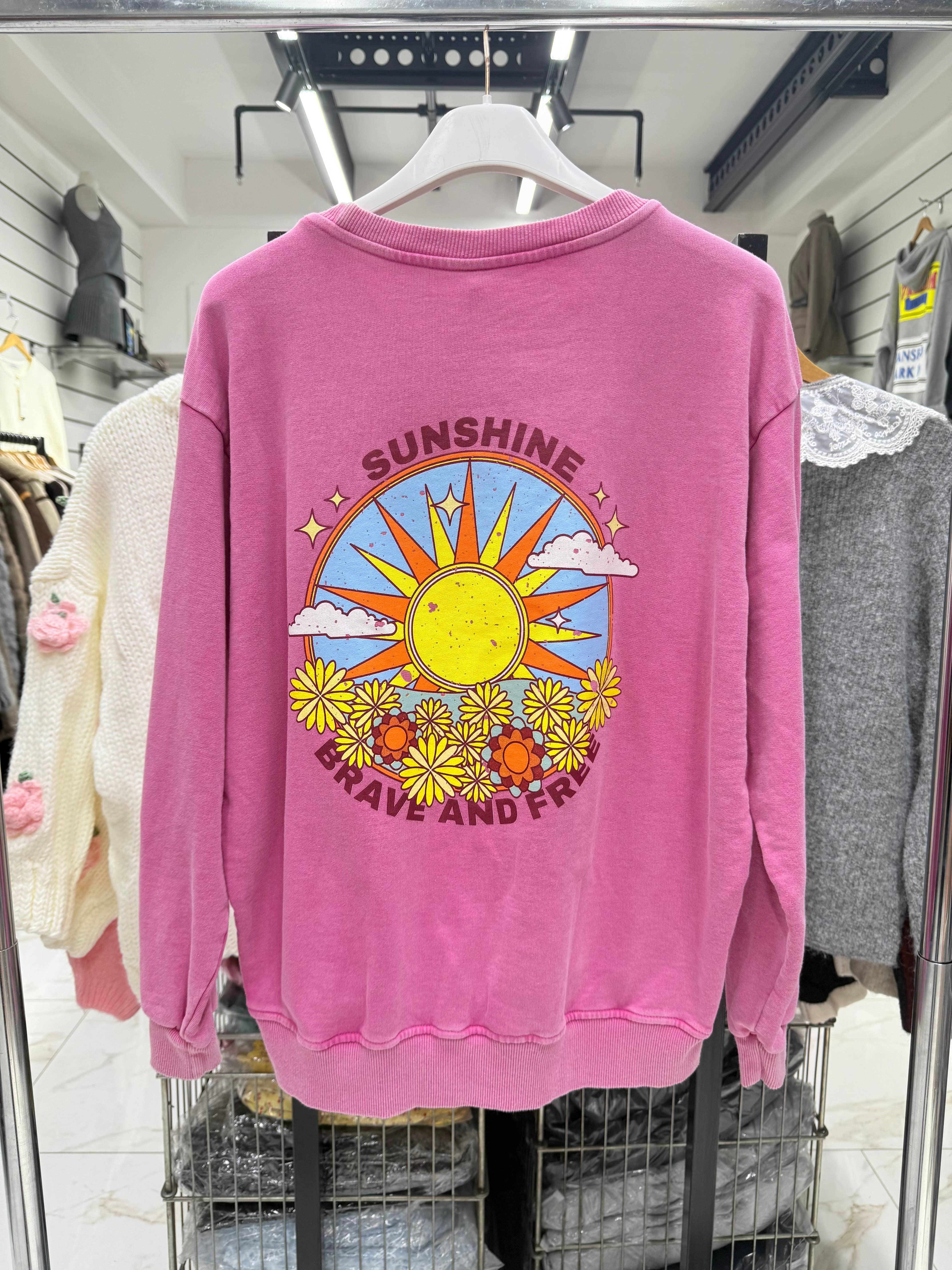 Chilli Girl Collection - Wholesale Sweatshirt - Women's - Round neck faded wash sweatshirt with Sunshine print 7