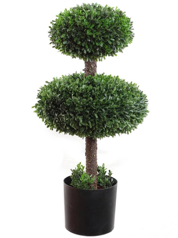 Elegant 27" Double Ball Boxwood Topiary Faux for wholesale by Larksilk