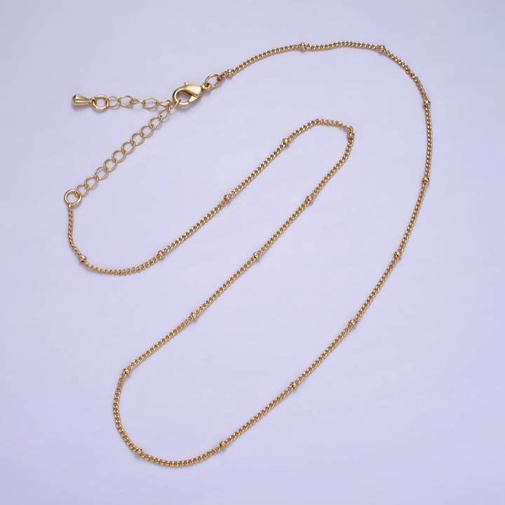 Aim Eternal – wholesale Link & chain necklace – 14K Gold Filled 1.8mm Satellite Curb Chain 17 Inch Necklace w. Extender in Gold & Silver | WA-2455 WA-2456