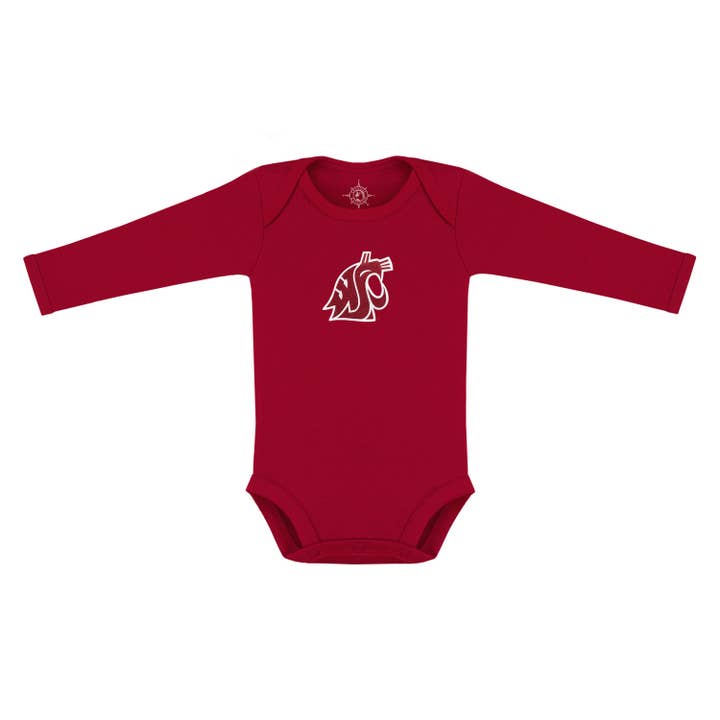 Washington State Cougars Solid Infant Long Sleeve Bodysuit for wholesale by Creative Knitwear