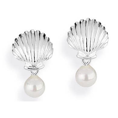 Pendientes Sealife Shellshell de plata con perla blanca para venta al por mayor de Heartbreaker designd by Drachenfels