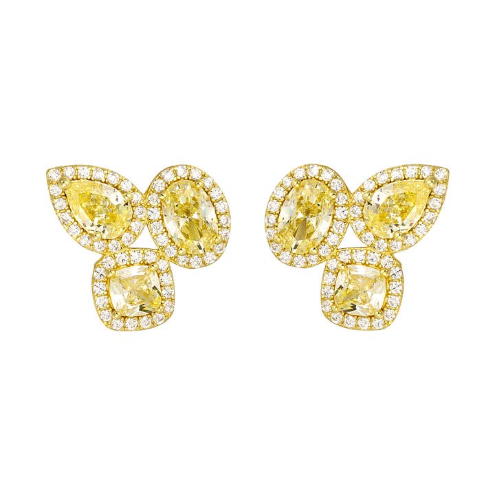 Dlux Jewels - Wholesale Stud/Post Earrings - Gold Plated Sterling Silver Canary & White CZ Earrings0