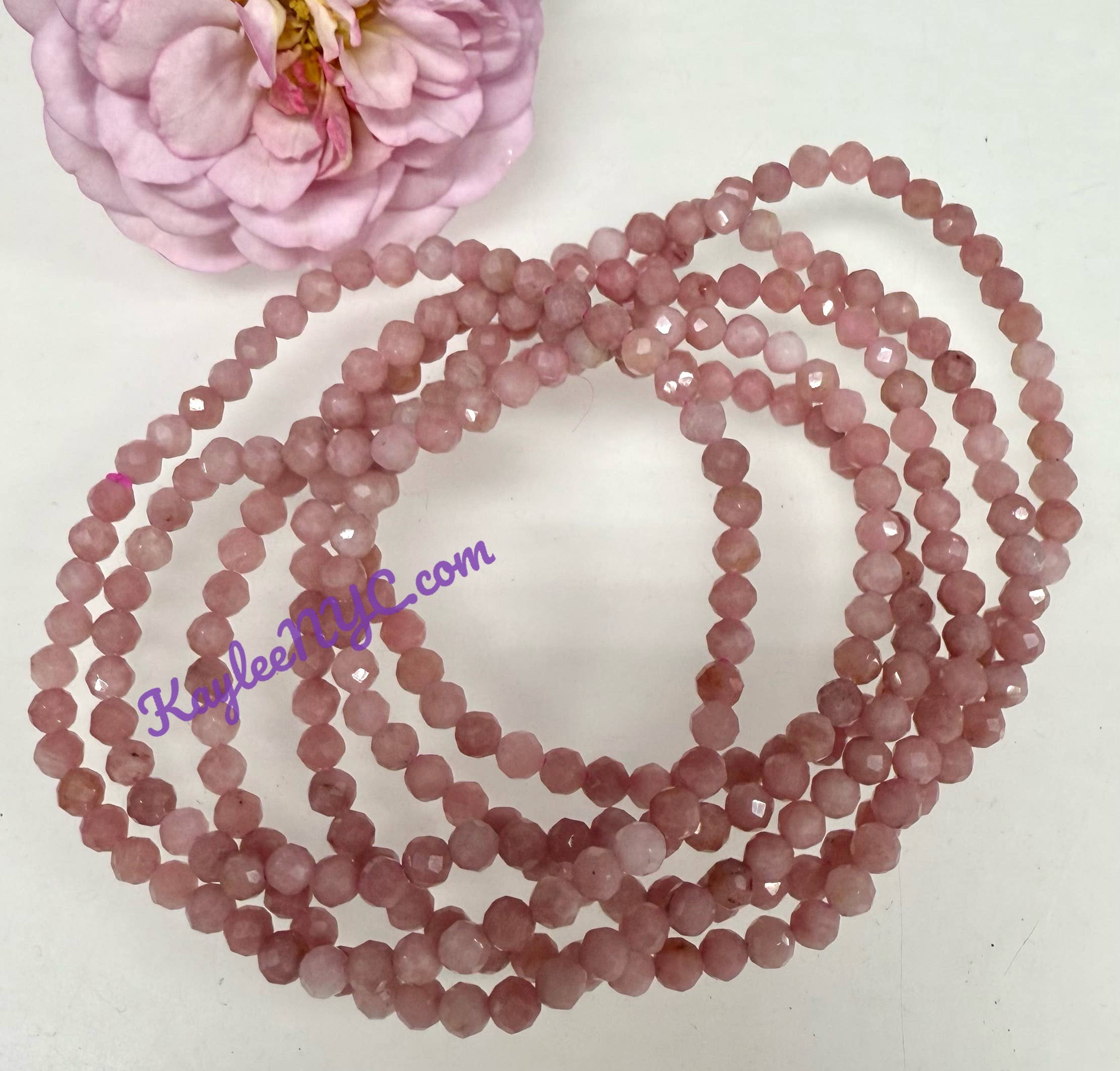 KayleeNYC - Wholesale Beaded Bracelet - Natural Pink Opal 4mm Faceted 7.5”Crystal Bracelet2