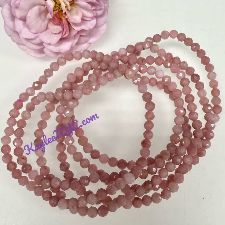 KayleeNYC - Wholesale Beaded Bracelet - Natural Pink Opal 4mm Faceted 7.5”Crystal Bracelet2