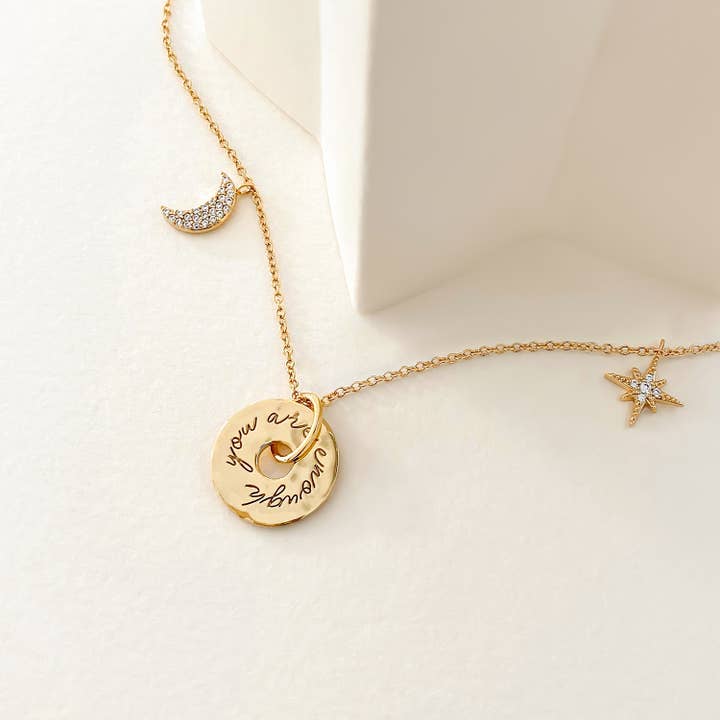 You Are Enough Gold Mantra Necklace for wholesale by Wanderlust + Co