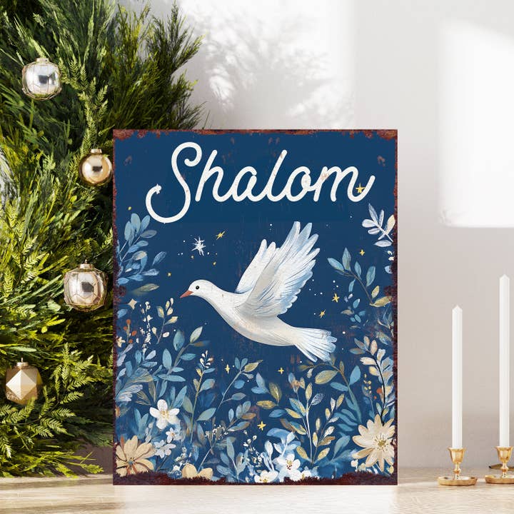 TX USA Corporation - Wholesale Decorative Tabletop Object - 15in Hanukkah Table Decor | Wooden “Shalom” Tabletop Decoration | Indoor Party Decor | 15x12in