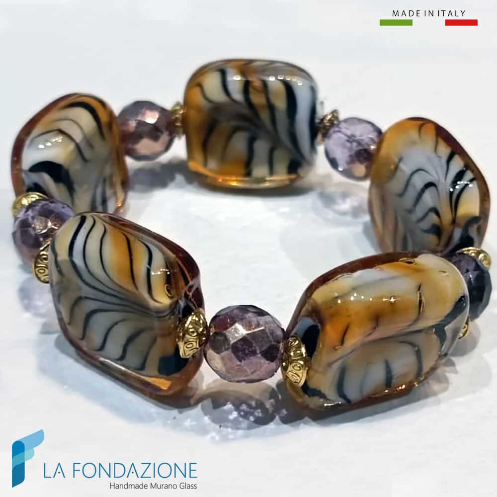 La Fondazione - Handmade Murano Glass - Wholesale Beaded Bracelet - Safari cube bracelet with aventurine in Murano glass0