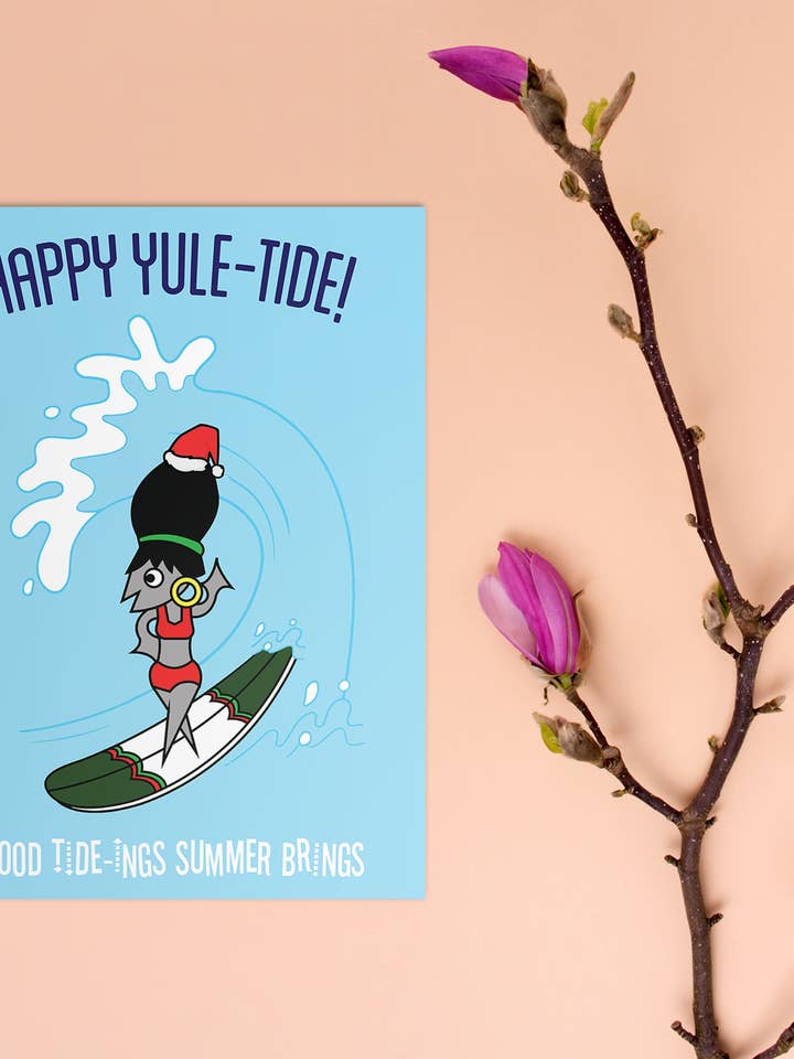 GLAD YULE-TIDE SURFERS lykønskning for engroshandel hos Two Brides Presents