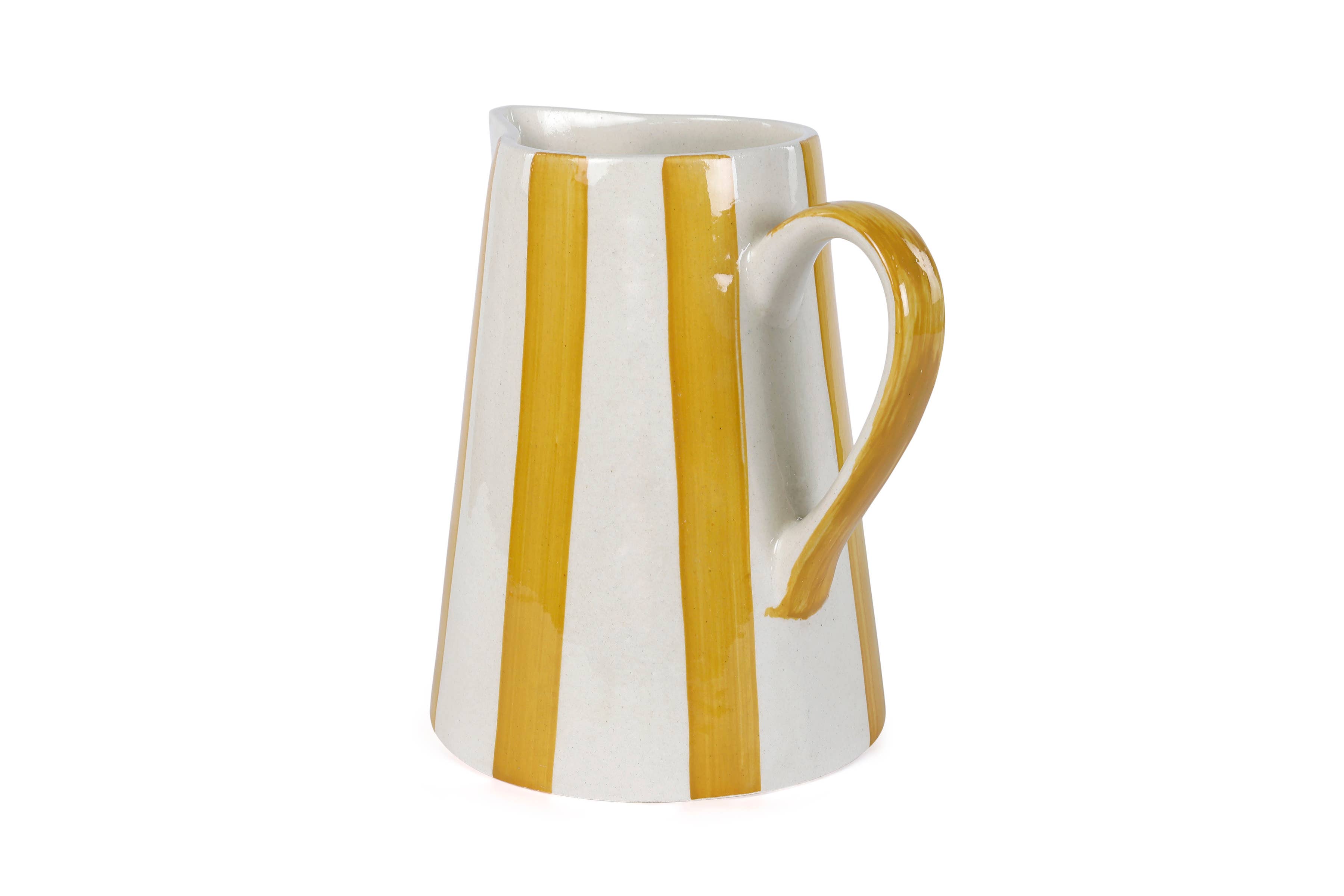 Casa Amarosa – wholesale Pitcher – Ceramic Stripe Pitcher, yellow- 8.25 x 8.25 x 8 Inches 4
