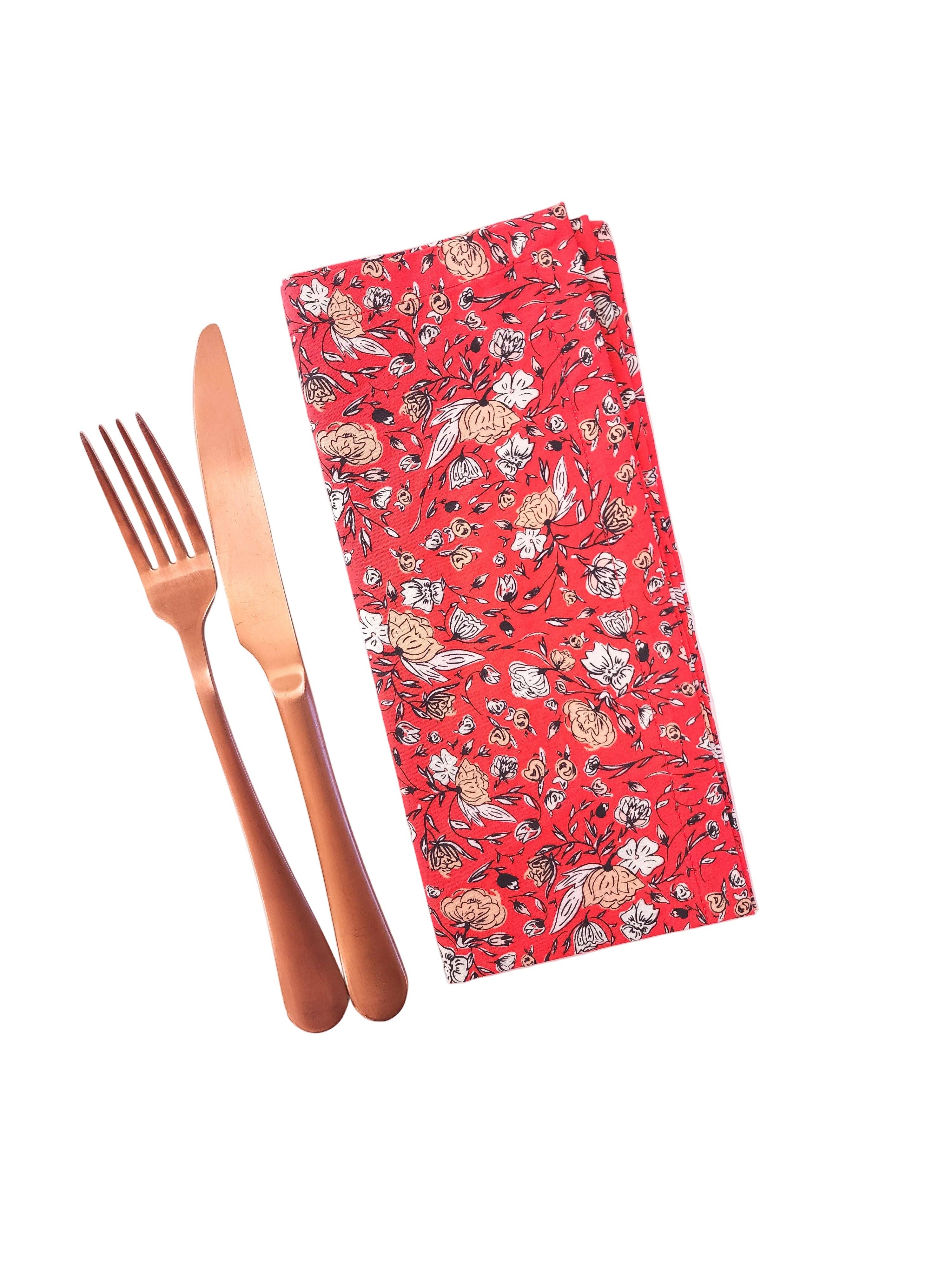90 West Linen Co. - Wholesale Dinner & Cloth Napkin - Vibrant Red Floral Cloth Napkins, Set of 43