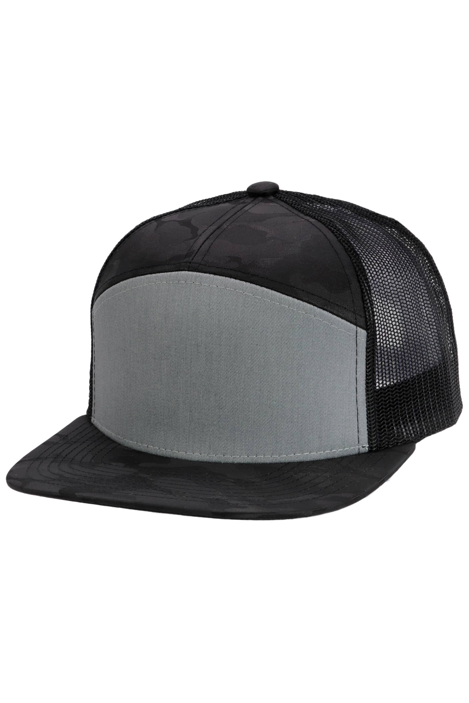 Cap Zone - Wholesale Trucker Hat - Unisex - Solid Front Nylon Camo 7 Panel Flat Trucker Hat14