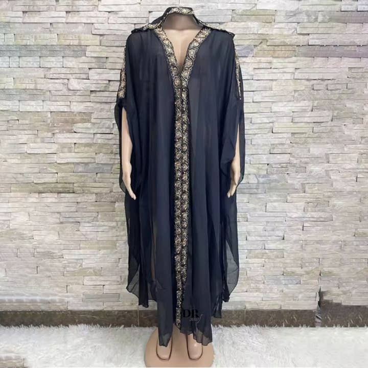 Embroidered Chiffon Hooded Abaya Cape_CWMM6146 and other Purchase Wholesale moroccan kaftans. Free Returns & Net 60 Terms on Faire trending on Faire.