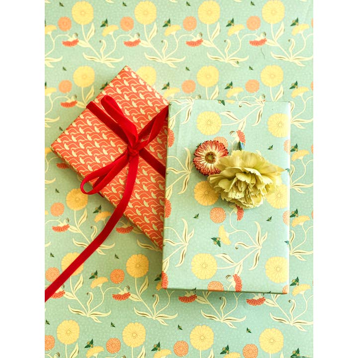re:mused studio - Wholesale Flat Wrap - Calendula Gift Wrap Sheet-Double Sided4