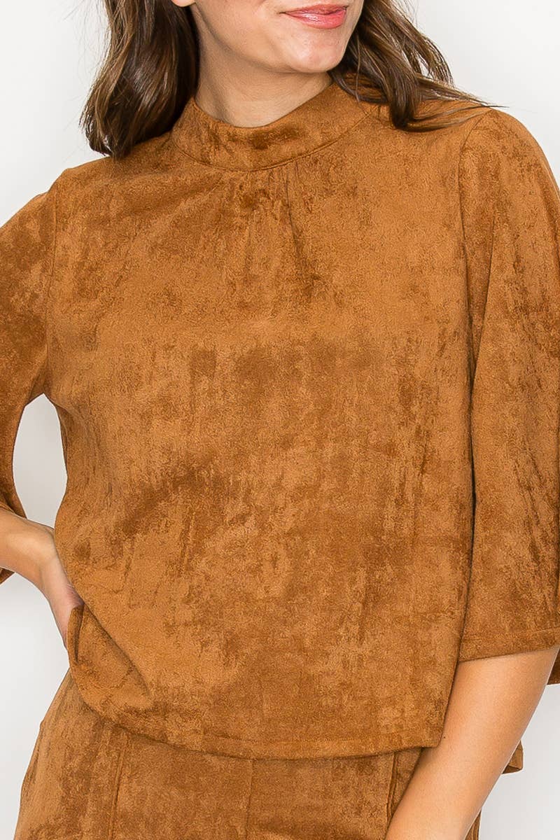 LoveWednesday - Wholesale Blouse - Women's - Bell sleeve camel suede top  - LWT1802 21