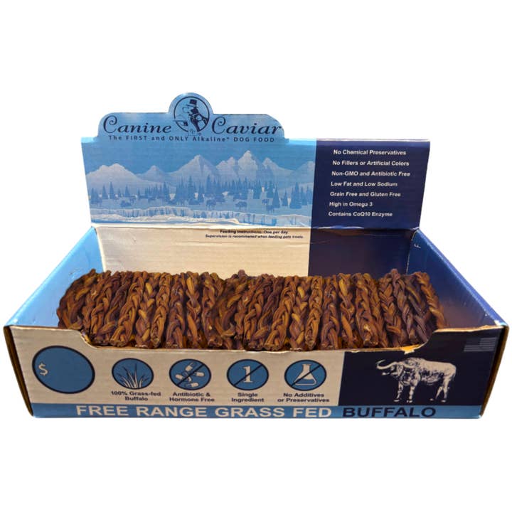 Braided Bully Stix 12" PDQ Box for wholesale by Canine Caviar