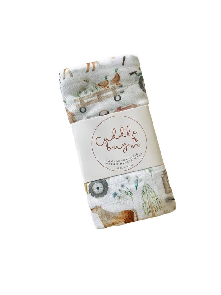 Cuddle Bug & Co - Wholesale Swaddle – Baby - Cuddle Bug & Co Bamboo Muslin Wrap Farm Life1