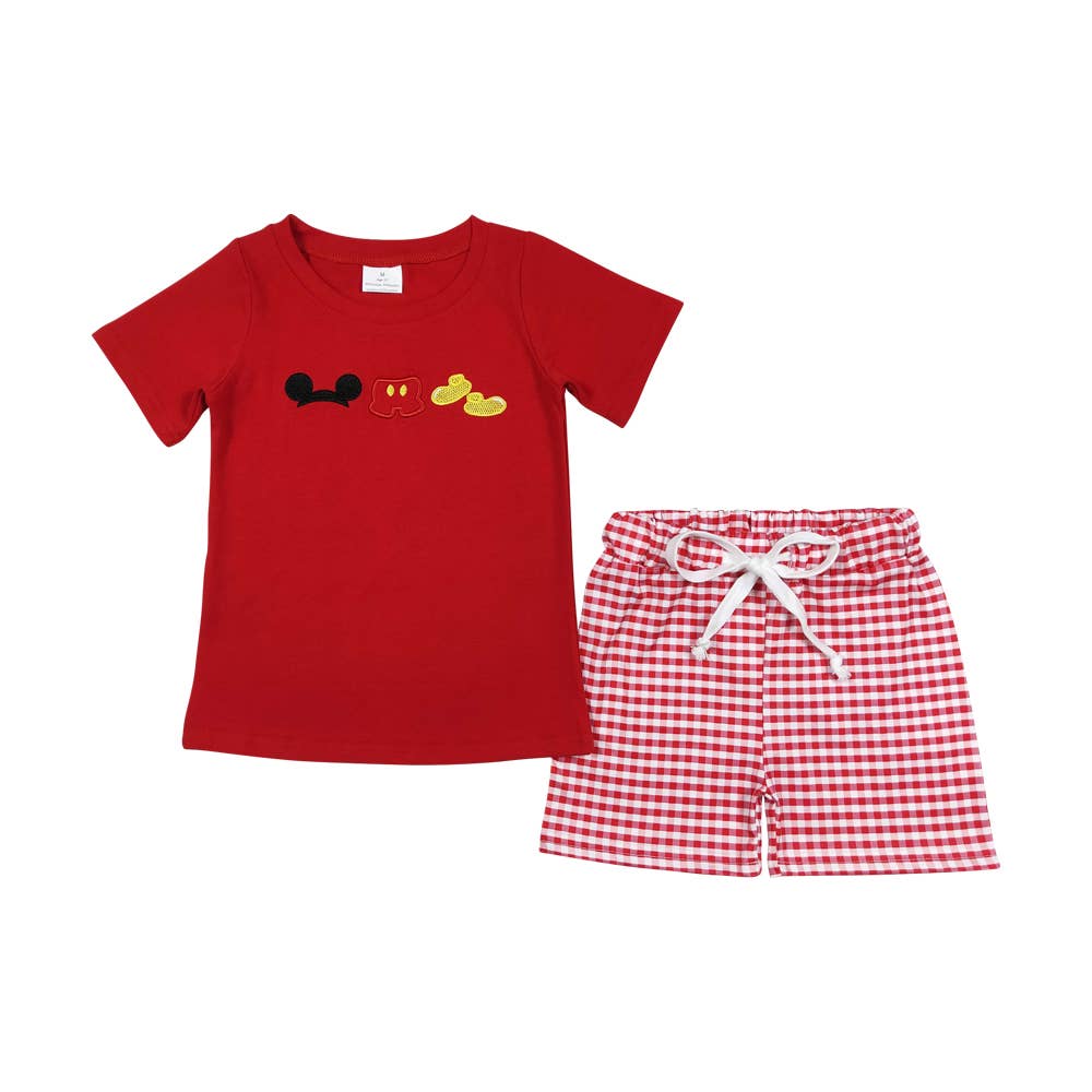 Aier Wholesale - Vente Ensemble haut et short – enfant - Chaussures rouges pour bébés garçons, t-shirts à manches courtes, tenues courtes, C3
