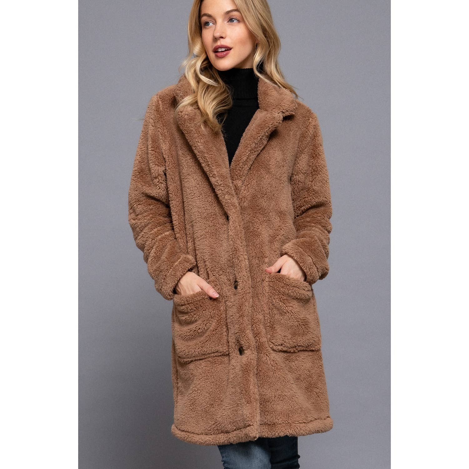 Apolline - Wholesale Coat - Women's - NOTCHED COLLAR PATCH POCKET SHERPA COAT6