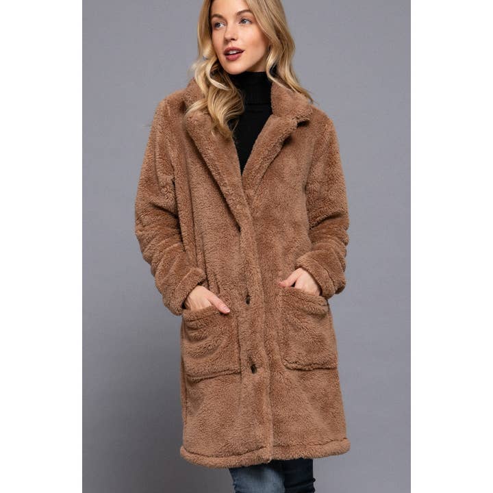 Apolline - Wholesale Coat - Women's - NOTCHED COLLAR PATCH POCKET SHERPA COAT6