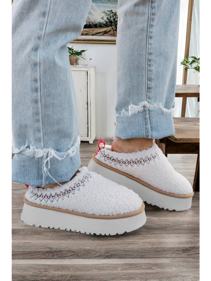 1 the Woman - Wholesale Slippers - Women's - Embroidered Sherpa Plush Thick Sole Winter Slippers