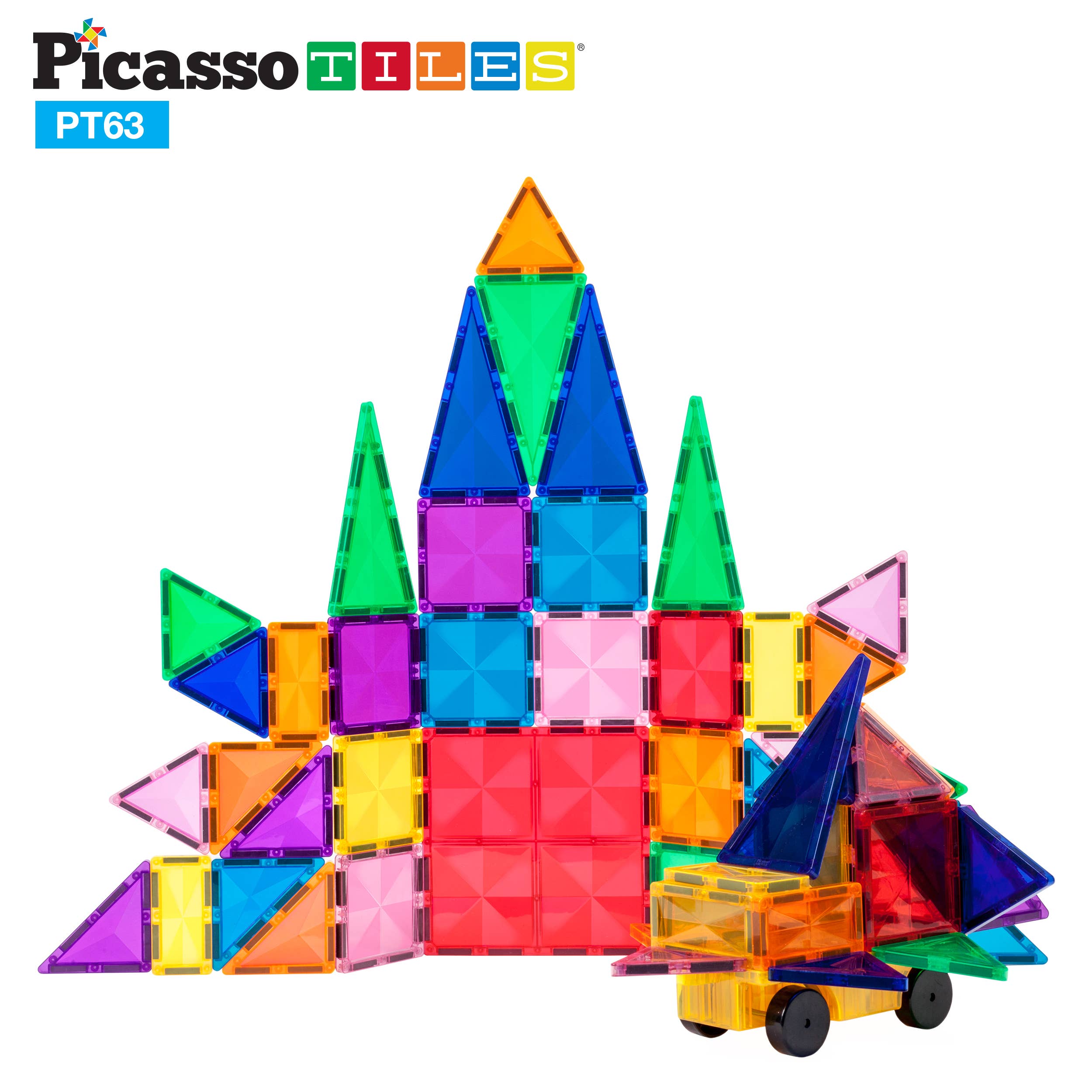 PicassoTiles - Wholesale Building Set - Kids - PicassoTiles 63pc Magnetic Tile Building Set4
