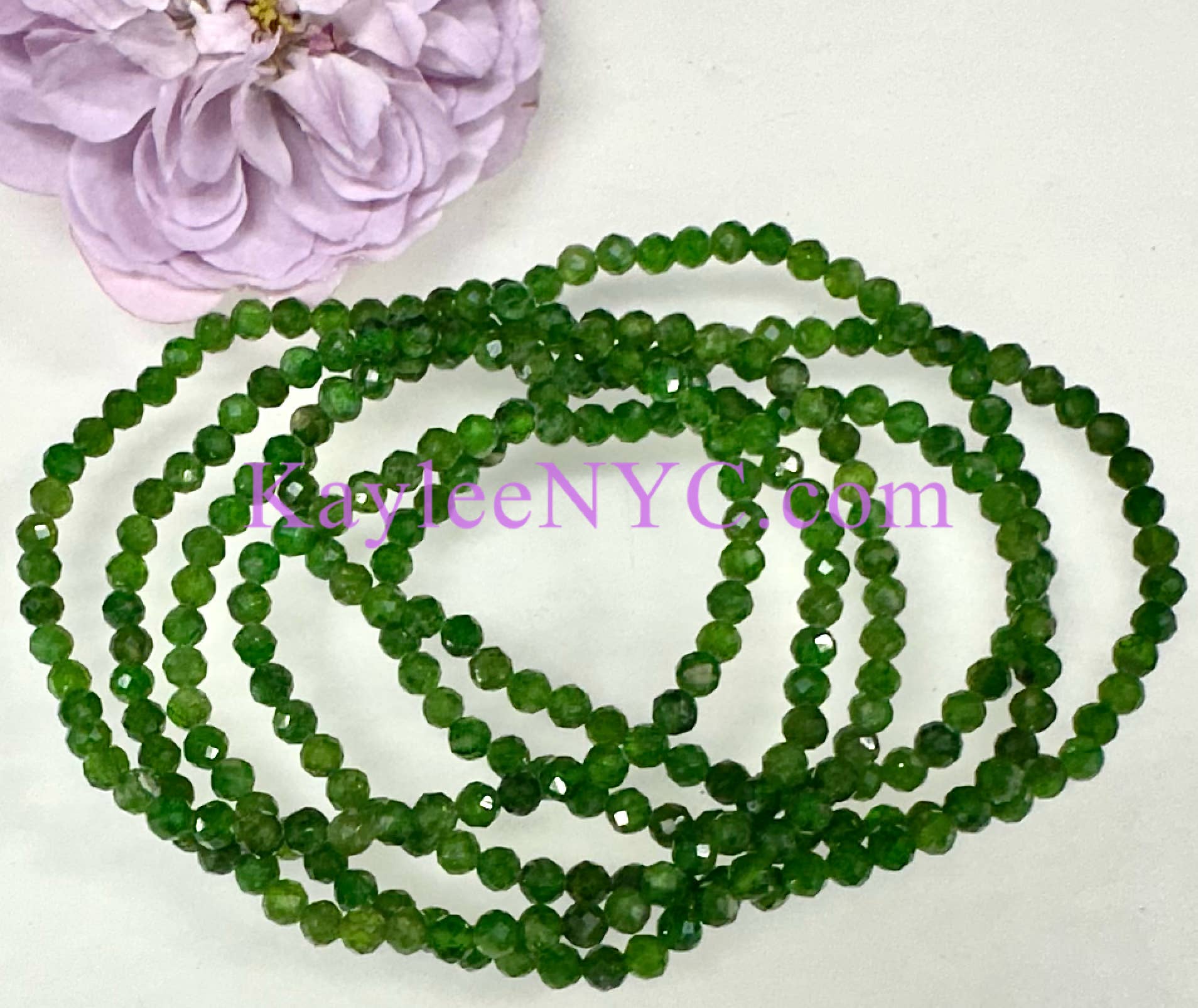 KayleeNYC - Wholesale Beaded Bracelet - 4mm Faceted Natural Diopside 7.5”Crystal Bracelet