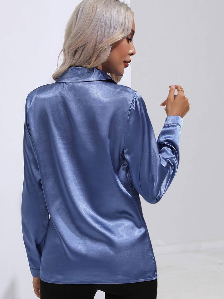 NINEXIS - Wholesale Button Down Shirt - Women's - CWTBLL0692_Button Down Silky Satin Long Sleeve Top26
