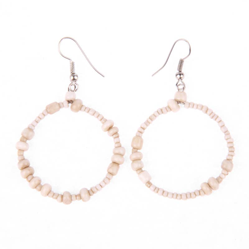 Erik & Mike - Wholesale Hoop Earrings - Seed beaded earring glass  antiqued  cream SPECIAL $20