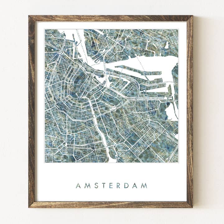 Kunstdruck mit bemalter Amsterdam-Karte für den Großhandel von Turn-of-the-Centuries