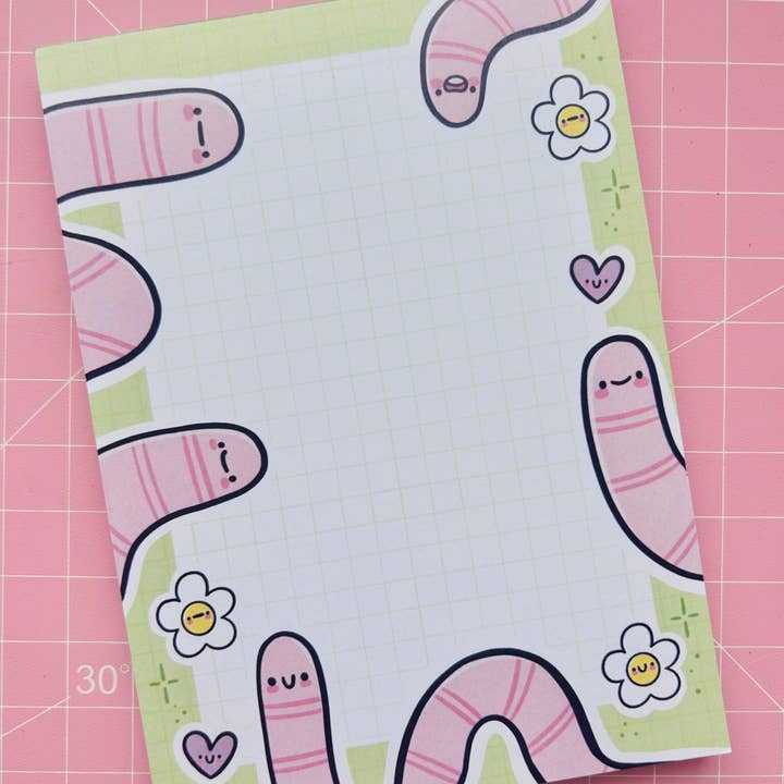 Kellylou – wholesale Notepad – Spring Worms A6 Notepad1