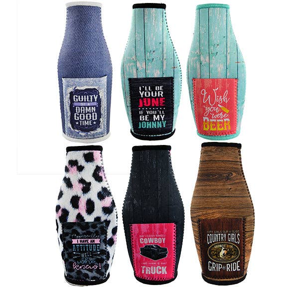 Novelty Closeout - Wholesale Drink Huggers & Koozies - Polar Gear Neoprene Bottle Suit w/Pocket Assortment- 12/Pack