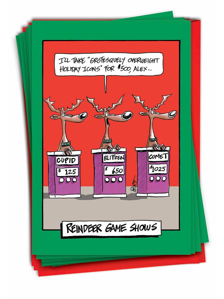 Box of 12 Christmas Card - Reindeer Game show for wholesale by NobleWorks
