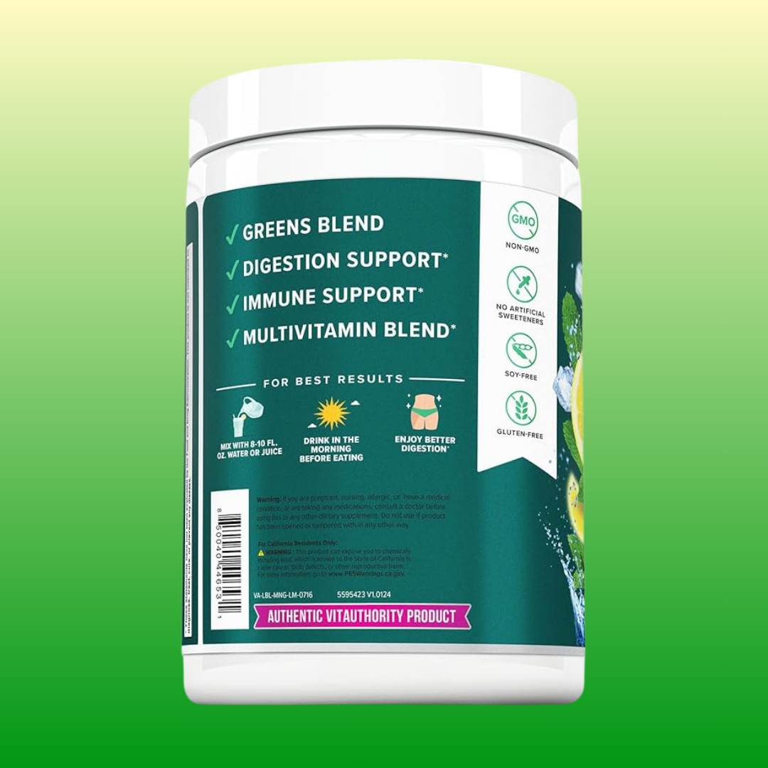Vitauthority - Wholesale Protein/Superfood Powder - Vita Greens Powder: Immunity & Gut Health, Lemon Mint2