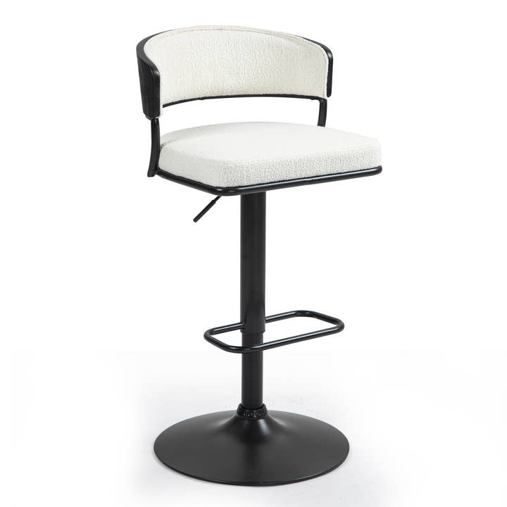Glamour Home - Wholesale Stool - Bayle White Boucle Swivel Bar Stool with Iron Pedestal